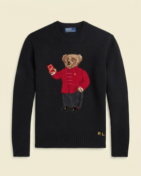 St. Martin Co RL Black Bear Intarsia Crew Knit — front view