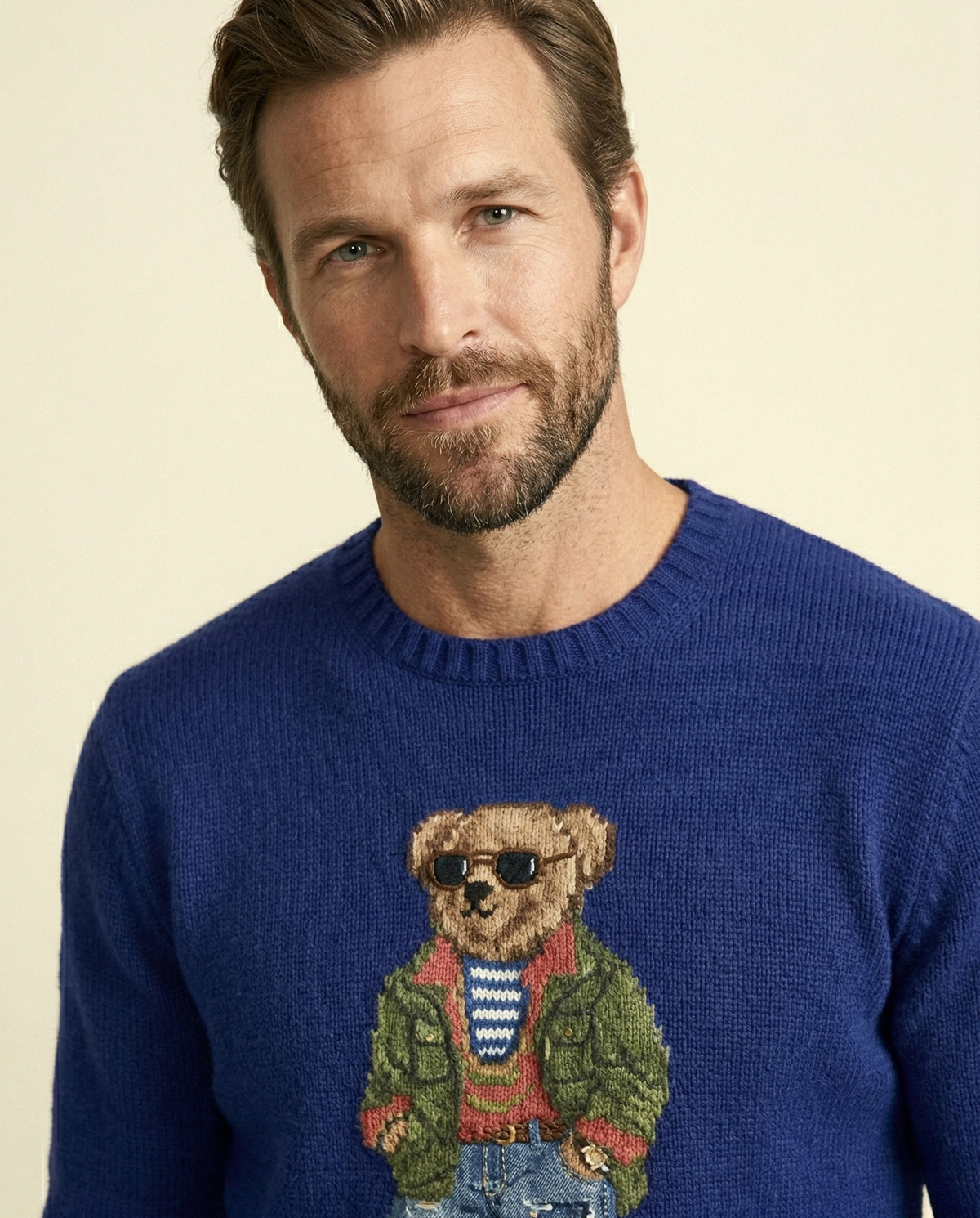 St. Martin Co RL Bear Intarsia Navy Crewneck Knit — back view