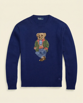St. Martin Co RL Bear Intarsia Navy Crewneck Knit — front view