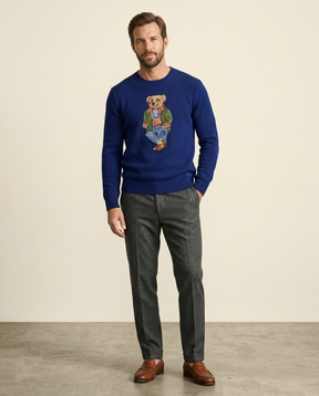 St. Martin Co RL Bear Intarsia Navy Crewneck Knit — detail view