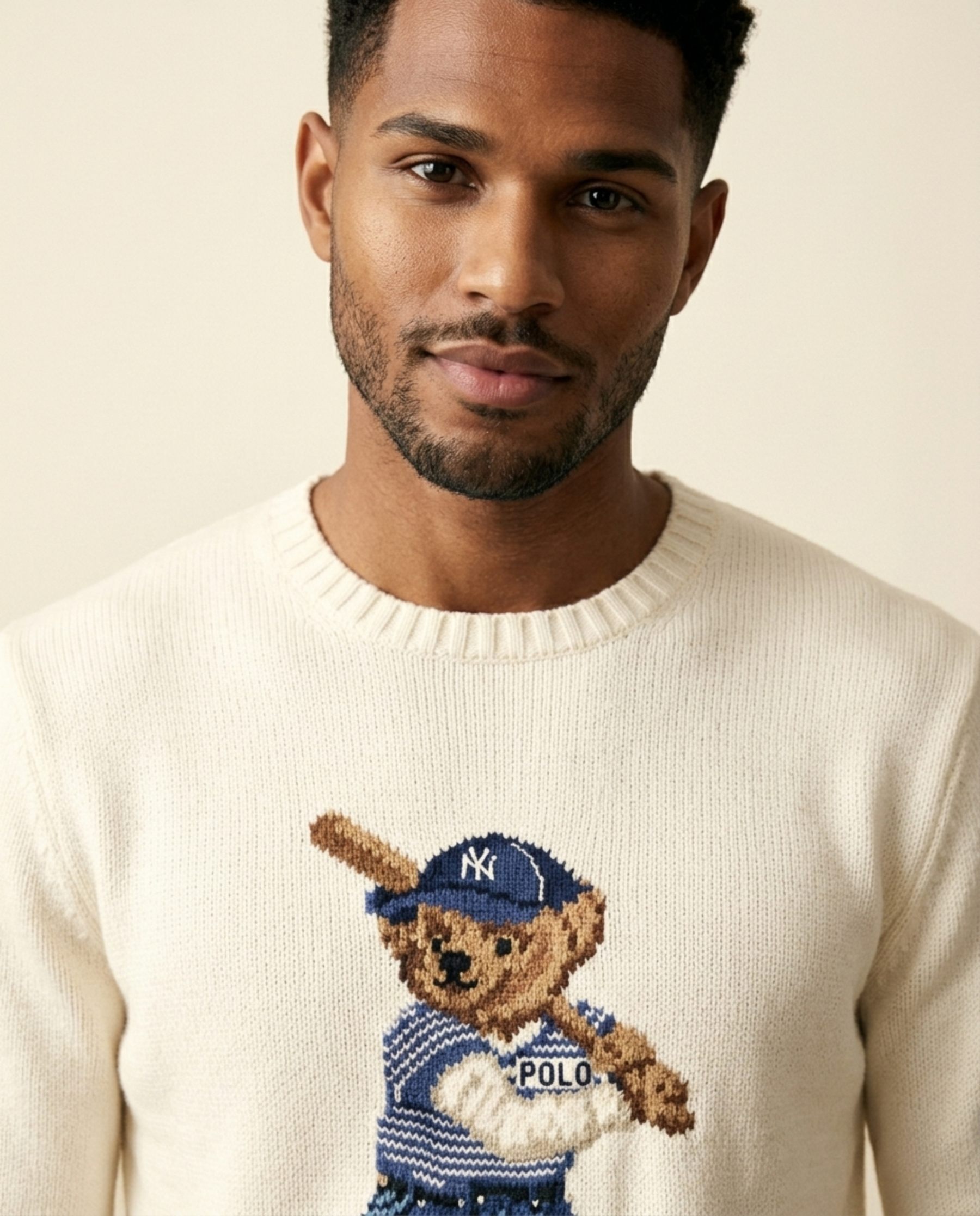 St. Martin Co RL Batter Bear Intarsia Crew Knit — back view