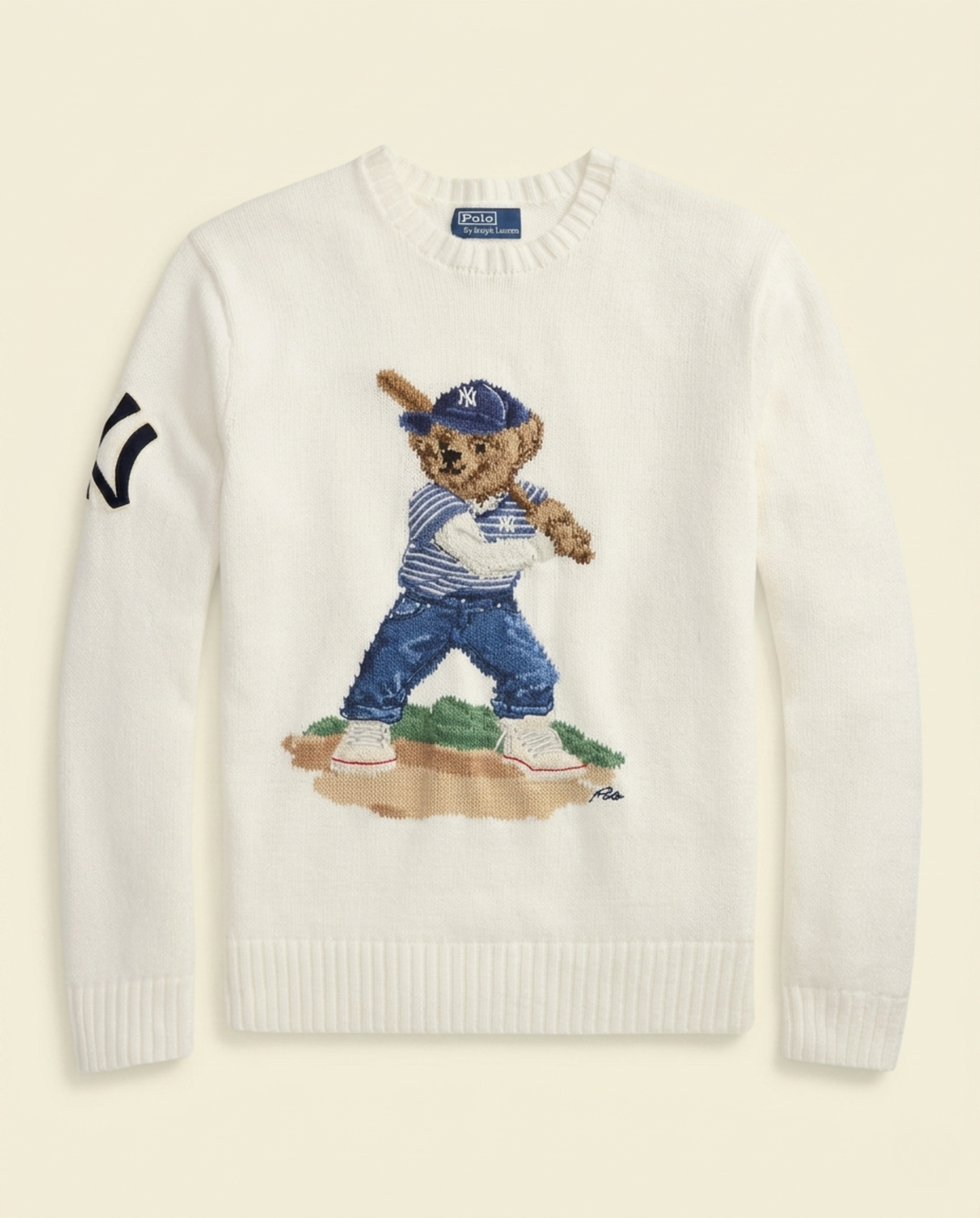 St. Martin Co RL Batter Bear Intarsia Crew Knit — front view