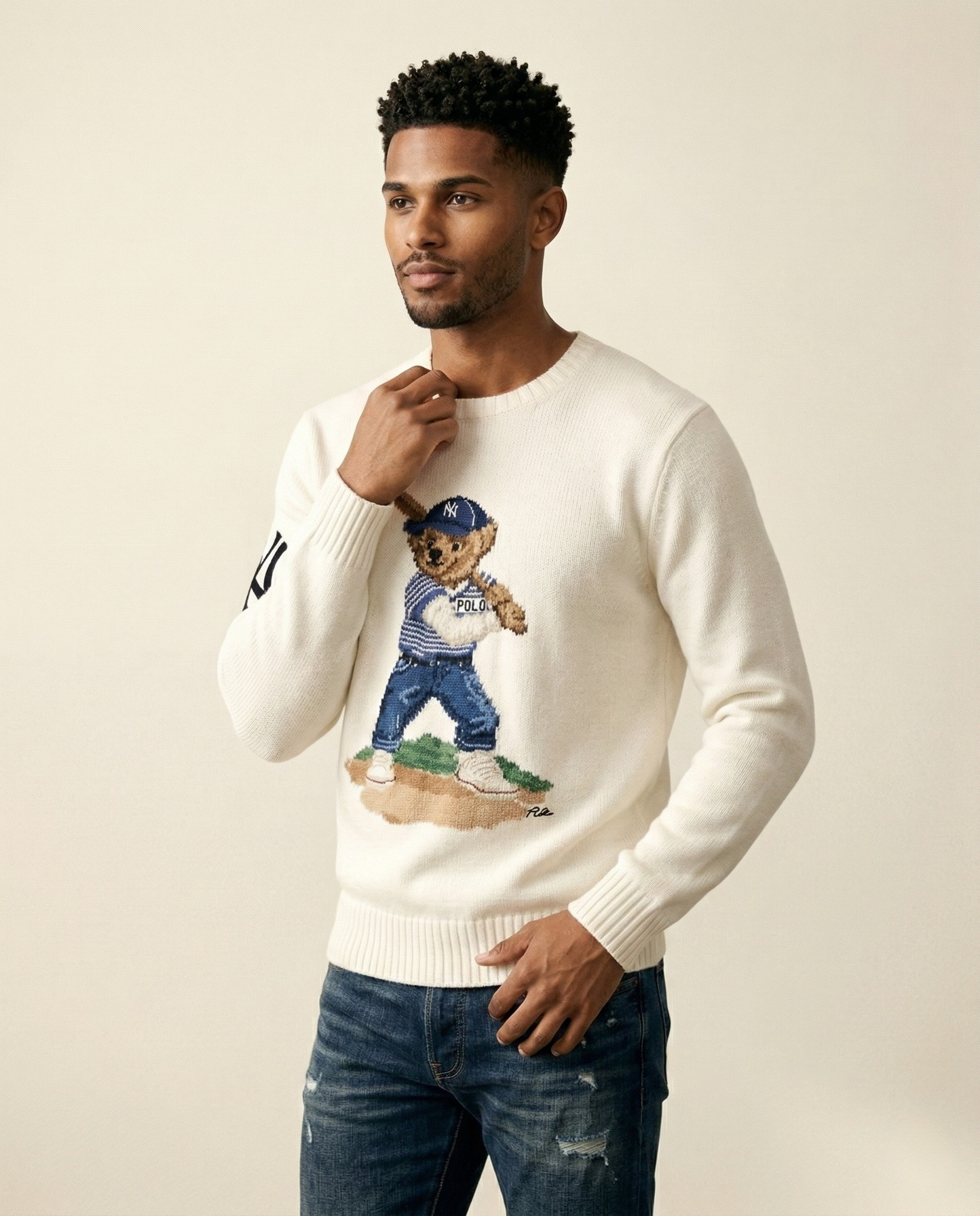 St. Martin Co RL Batter Bear Intarsia Crew Knit — side view