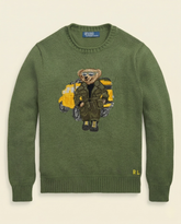 St. Martin Co RL Safari Bear Crewneck in Army Green — front view