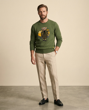 St. Martin Co RL Safari Bear Crewneck in Army Green — side view