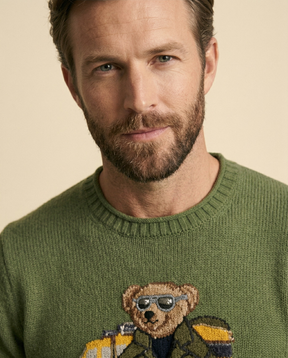 St. Martin Co RL Safari Bear Crewneck in Army Green — back view