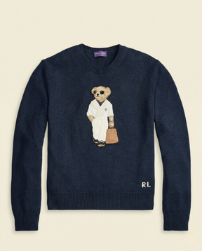 St. Martin Co RL Navy Bear Appliqué Crew Knit — front view