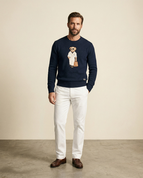 St. Martin Co RL Navy Bear Appliqué Crew Knit — back view