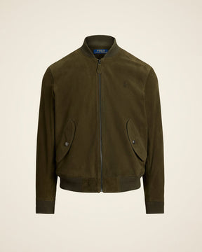St. Martin Co RL Black Suede Varsity Collar Bomber — lifestyle view