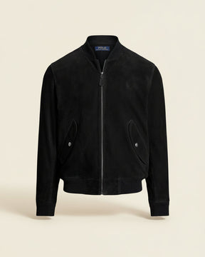St. Martin Co RL Black Suede Varsity Collar Bomber — detail view