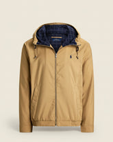 St. Martin Co RL Tan Hooded Cotton Twill Zip Jacket — back view
