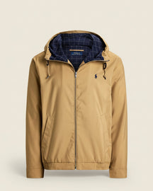 St. Martin Co RL Tan Hooded Cotton Twill Zip Jacket — back view