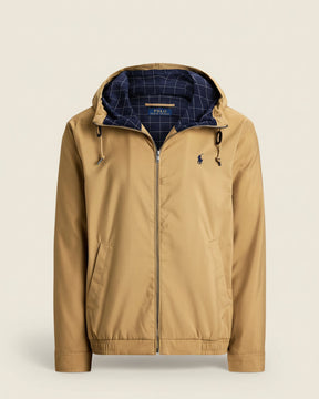 St. Martin Co RL Tan Hooded Cotton Twill Zip Jacket — back view
