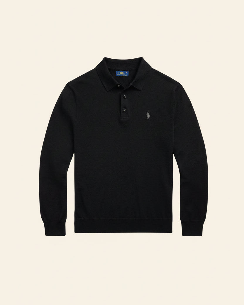 St. Martin Co RL Black Long-Sleeve Knit Polo — detail view