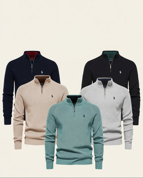 St. Martin Co Teal Waffle-Knit Quarter-Zip Pullover — detail view