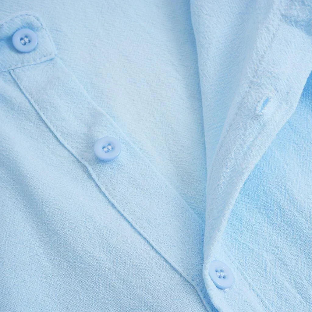 St. Martin Co Sand Linen Open-Collar Dress Shirt — detail view