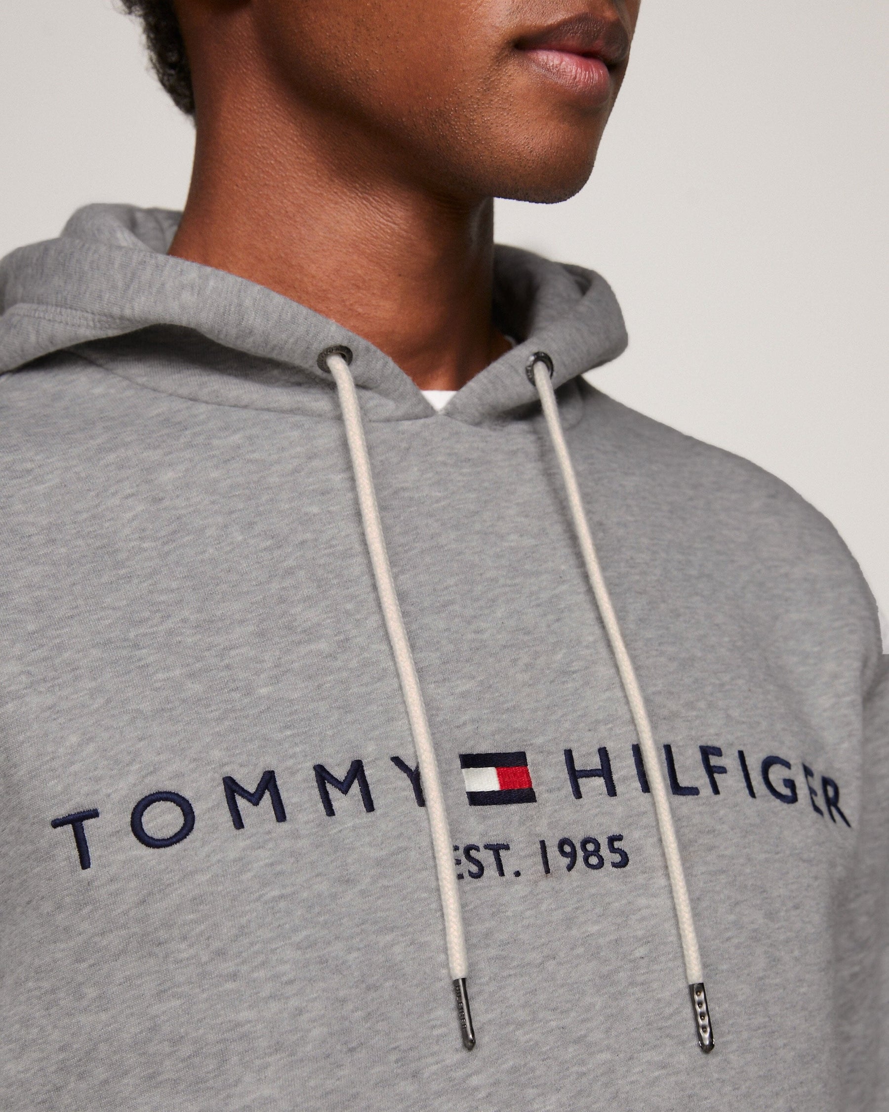 St. Martin Co TH Grey Marl Drawstring Fleece Hood — detail view