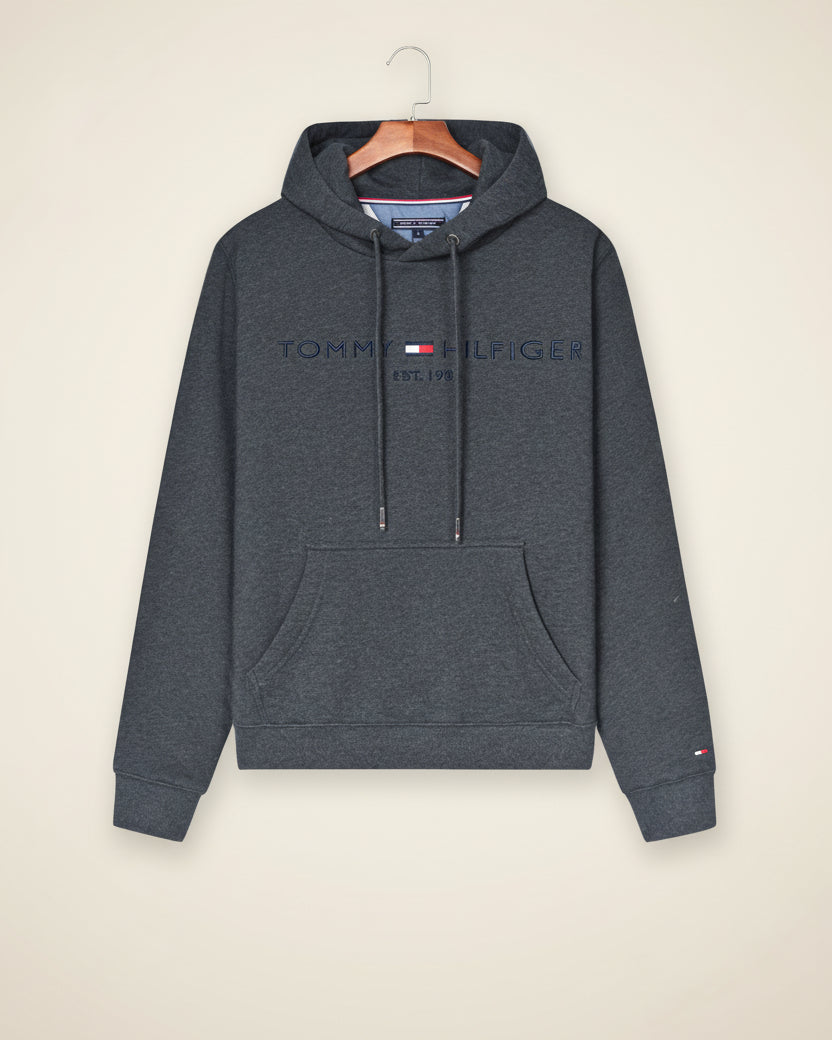 St. Martin Co TH Grey Marl Drawstring Fleece Hood — detail view