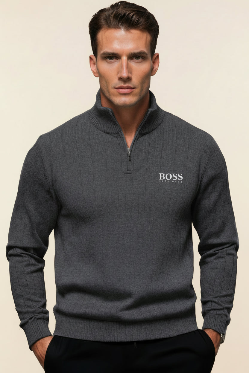 St. Martin Co HB Charcoal Ribbed Half-Zip Knit — front view