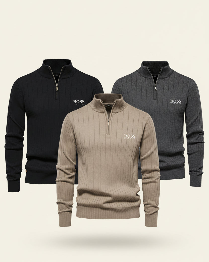 St. Martin Co HB Charcoal Ribbed Half-Zip Knit — back view