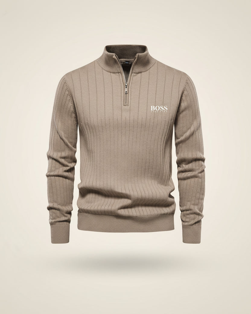 St. Martin Co HB Charcoal Ribbed Half-Zip Knit — detail view