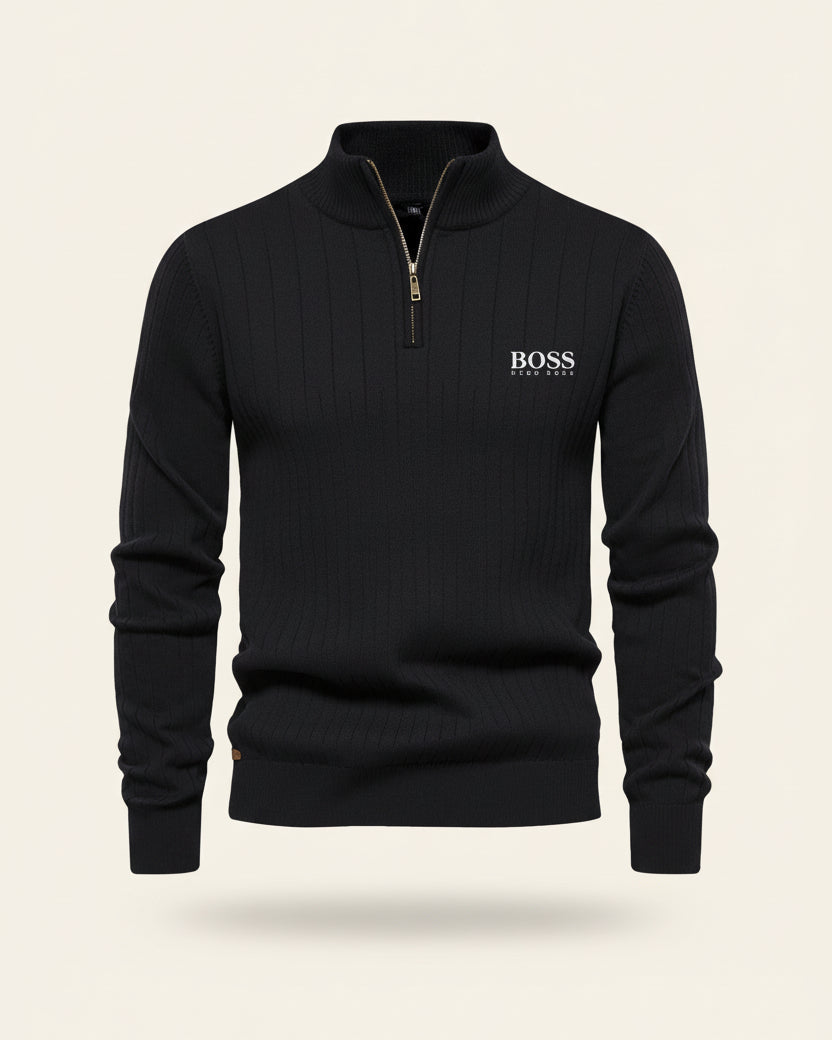 St. Martin Co HB Charcoal Ribbed Half-Zip Knit — side view