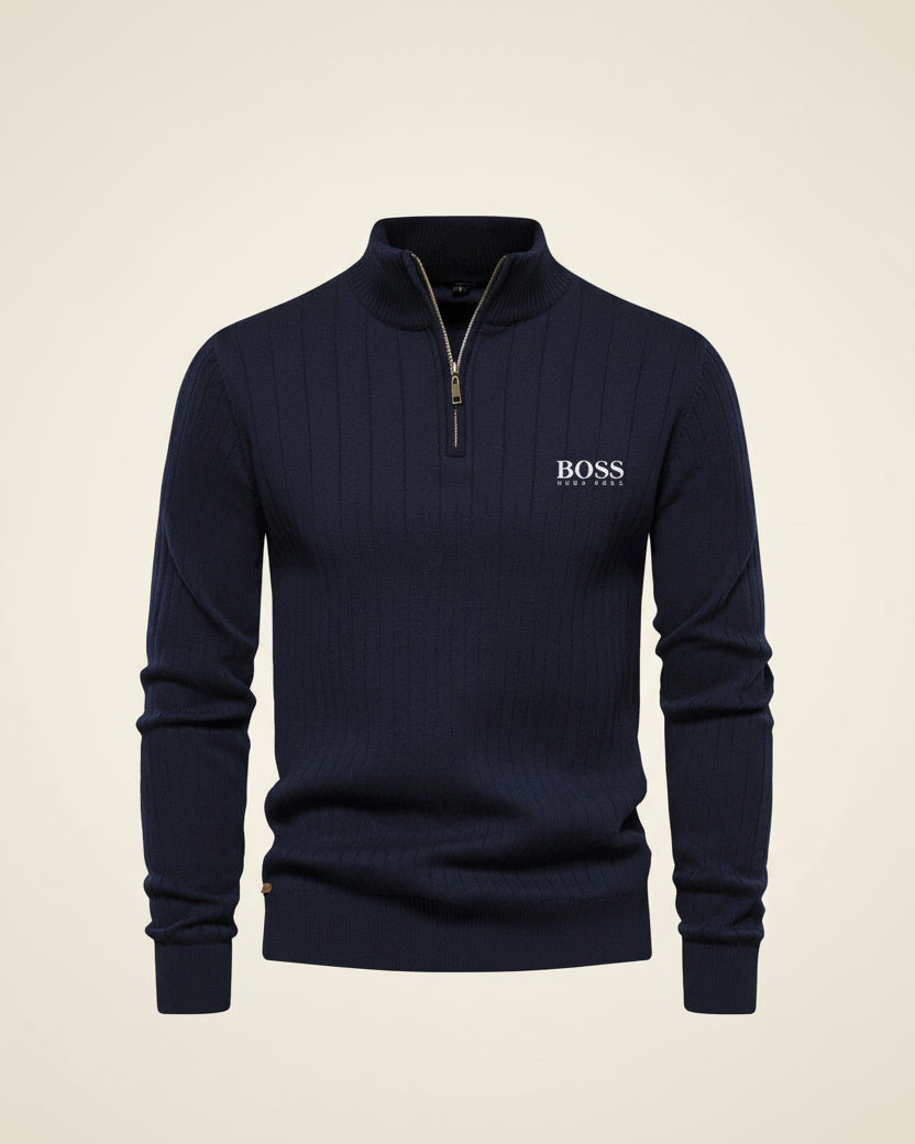 St. Martin Co HB Charcoal Ribbed Half-Zip Knit — lifestyle view
