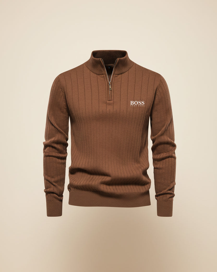 St. Martin Co HB Charcoal Ribbed Half-Zip Knit — detail view