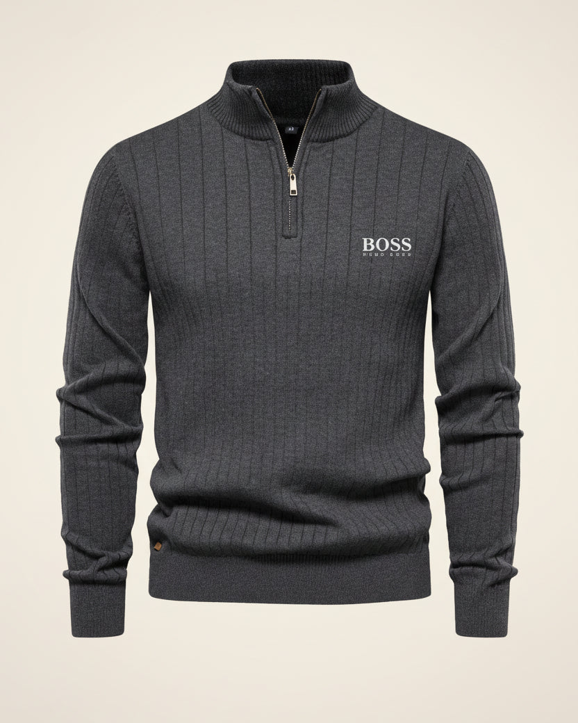 St. Martin Co HB Charcoal Ribbed Half-Zip Knit — detail view